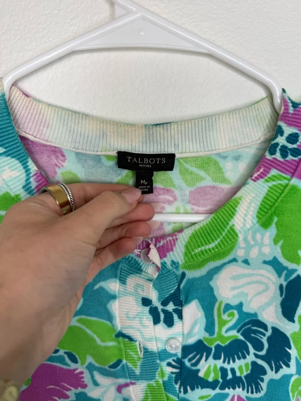 Talbots Vibrant Floral Print Sweater - Teal, Pink & Green